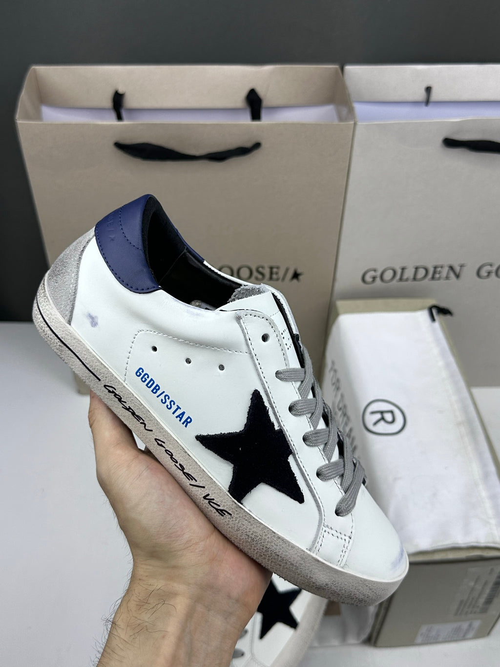 Golden Goose Super-Star 'Black Suede Star/Blue Heel Tab'