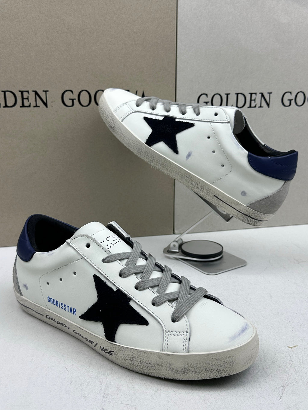 Golden Goose Super-Star 'Black Suede Star/Blue Heel Tab'