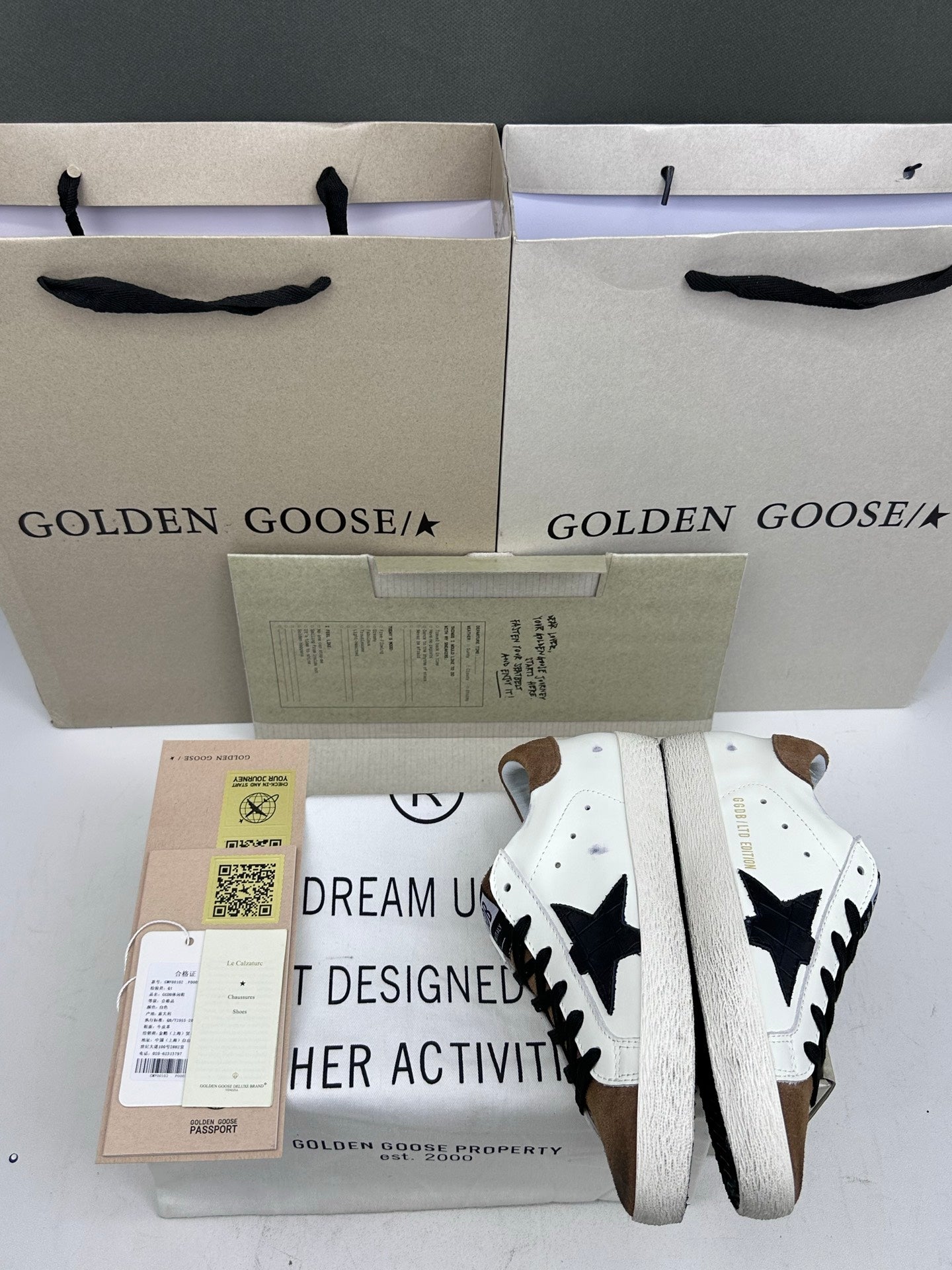 Golden Goose Super-Star 'Black Crocodile Print Star/Brown Suede Heel Tab'