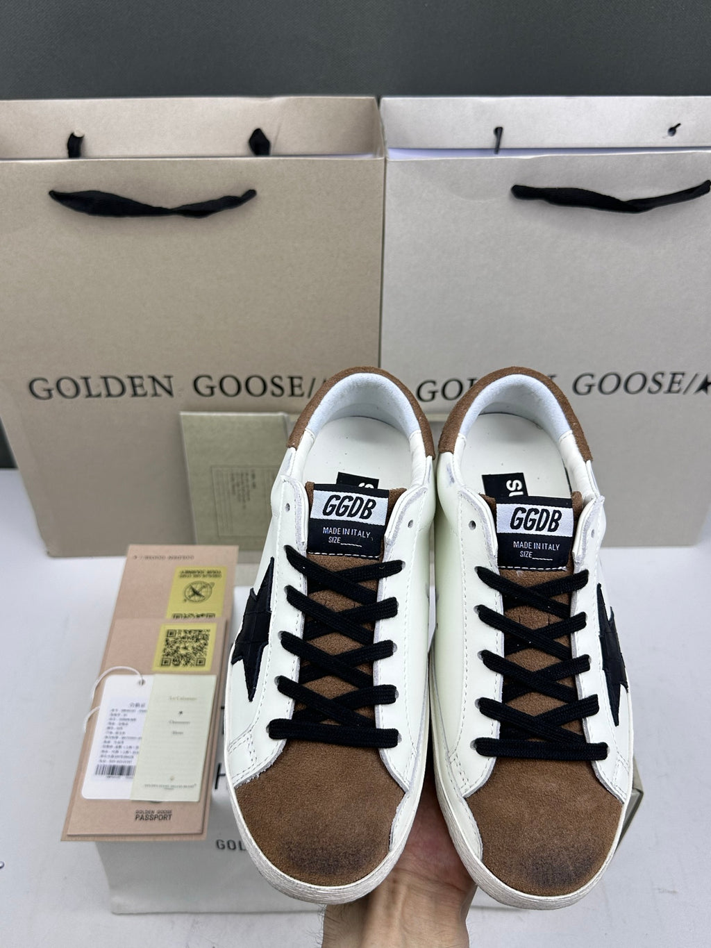 Golden Goose Super-Star 'Black Crocodile Print Star/Brown Suede Heel Tab'