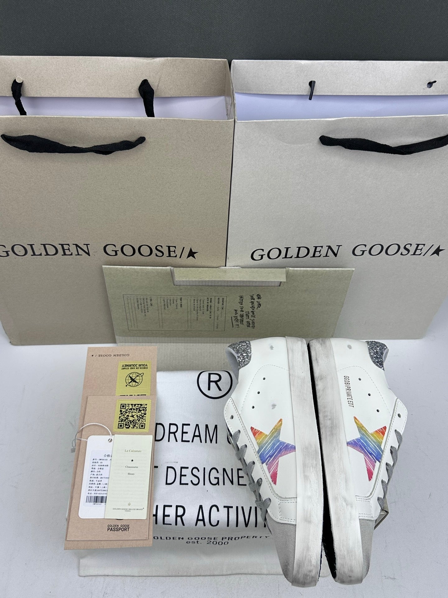Golden Goose Super-Star 'Rainbow Star/Silver Glitter Heel Tab'