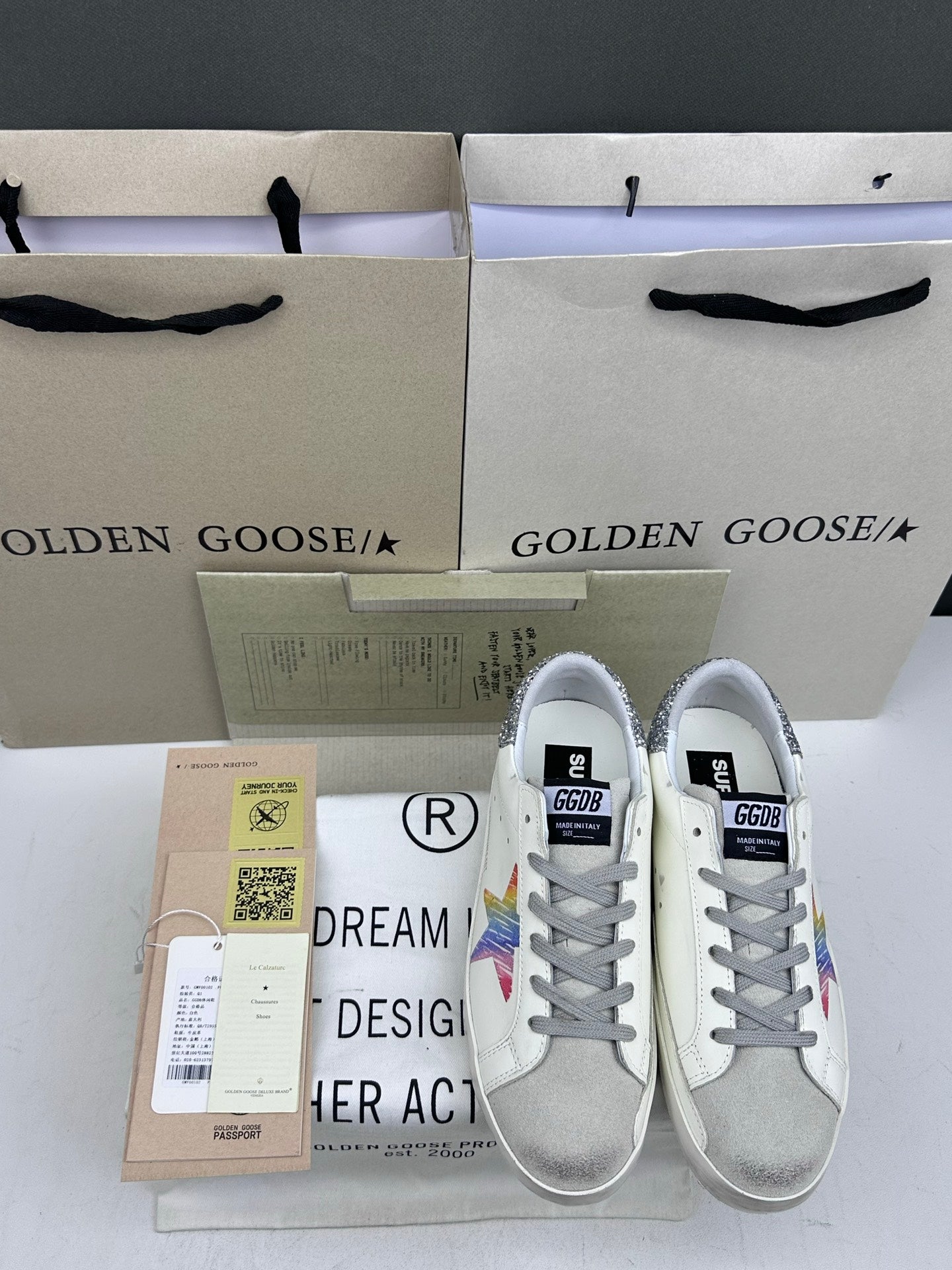 Golden Goose Super-Star 'Rainbow Star/Silver Glitter Heel Tab'