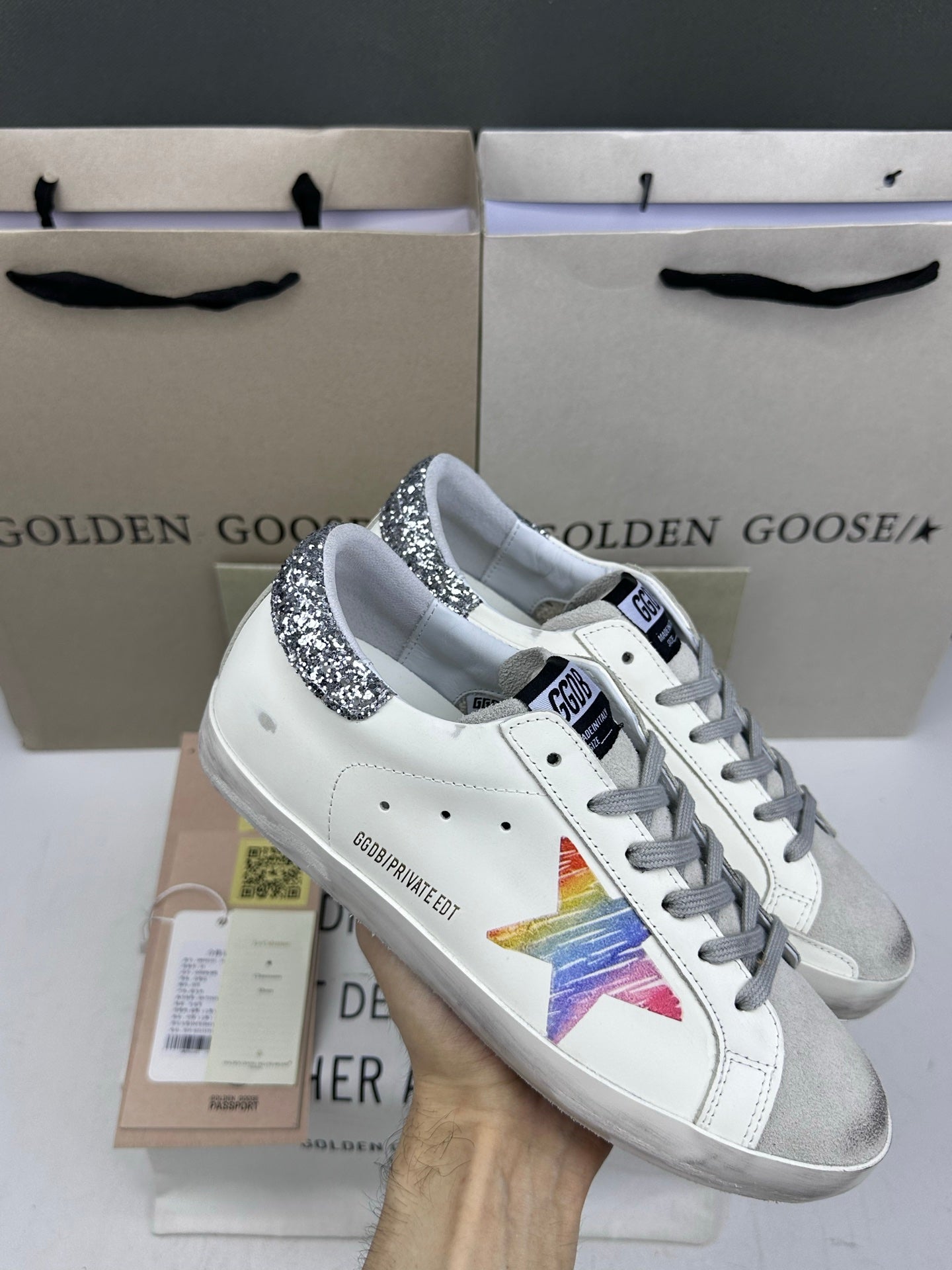Golden Goose Super-Star 'Rainbow Star/Silver Glitter Heel Tab'