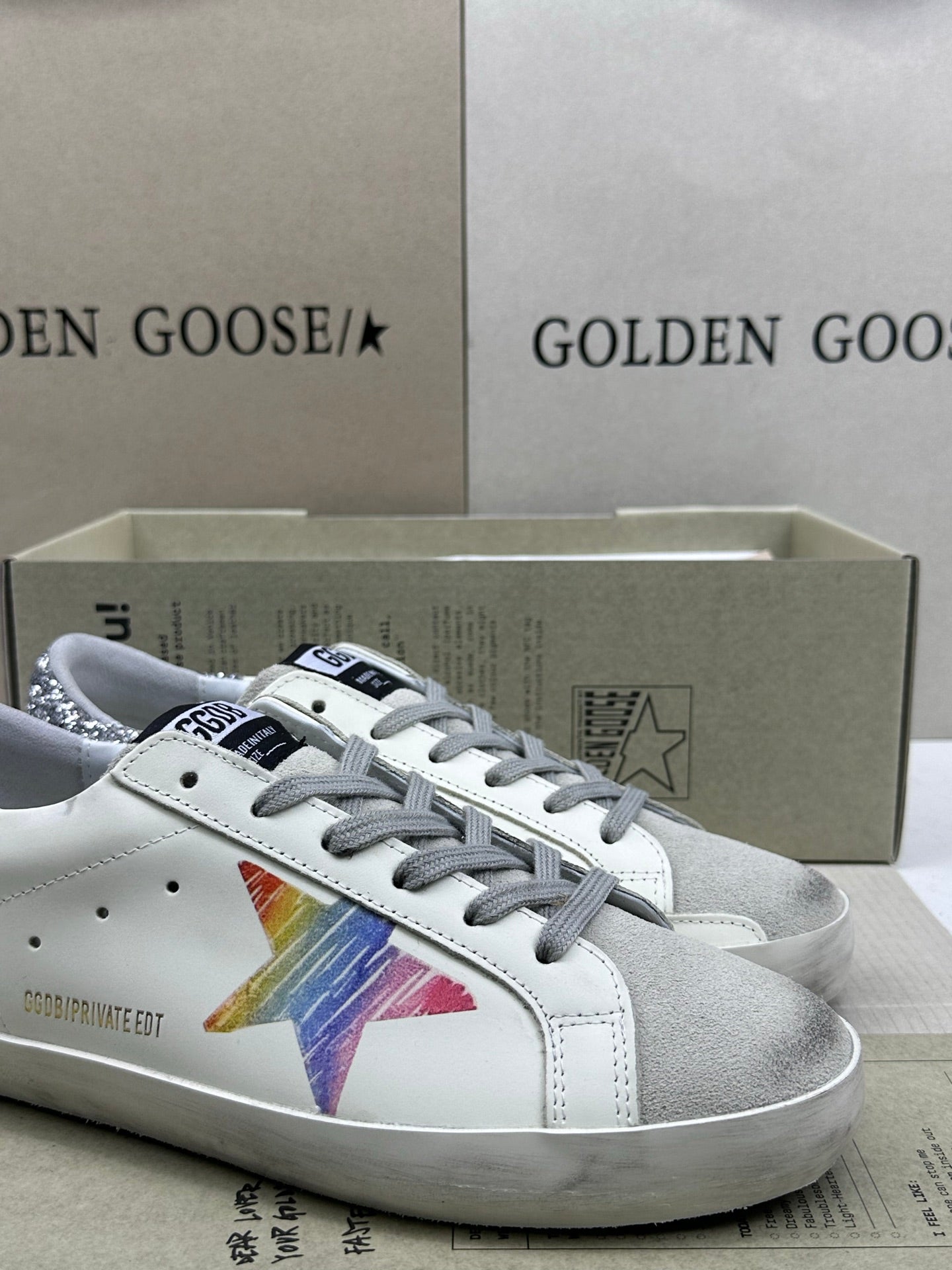 Golden Goose Super-Star 'Rainbow Star/Silver Glitter Heel Tab'