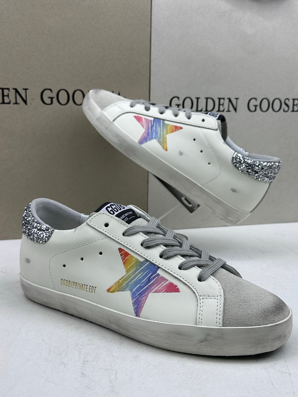 Golden Goose Super-Star 'Rainbow Star/Silver Glitter Heel Tab'