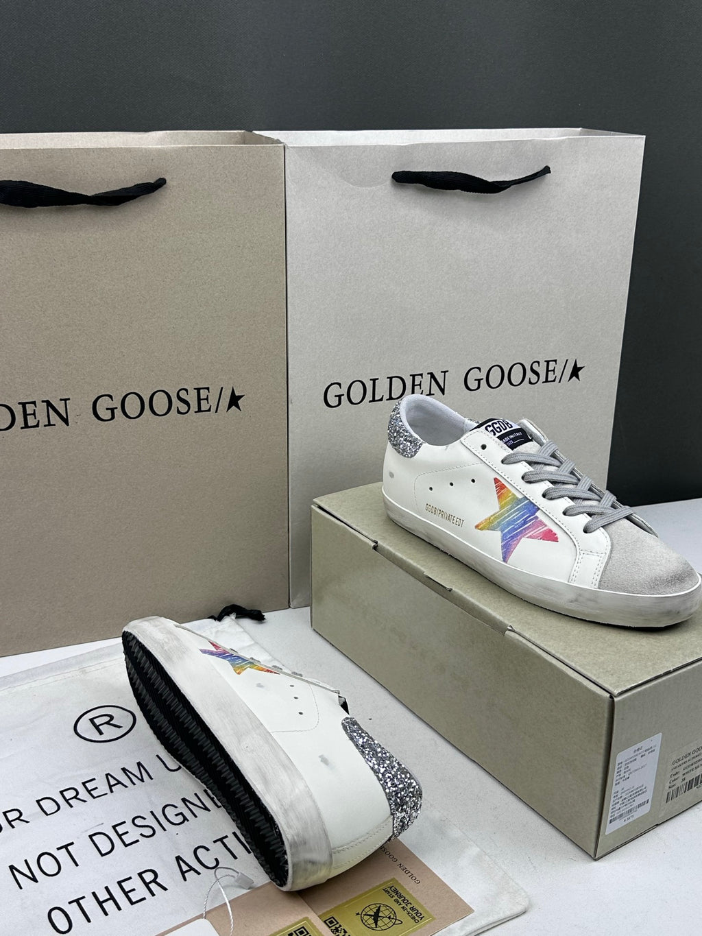 Golden Goose Super-Star 'Rainbow Star/Silver Glitter Heel Tab'