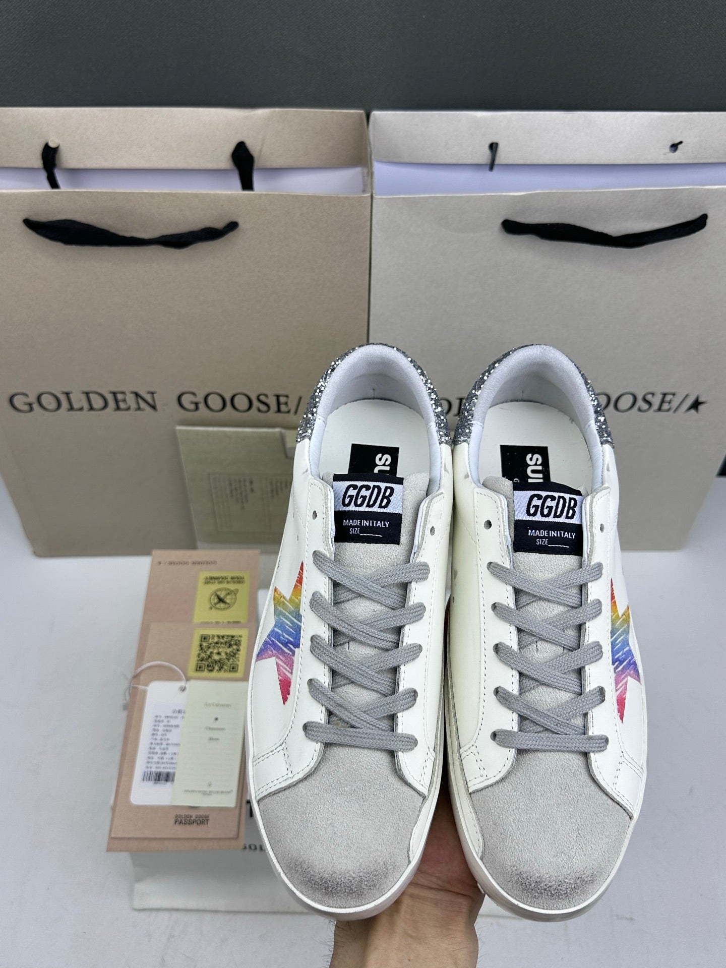 Golden Goose Super-Star 'Rainbow Star/Silver Glitter Heel Tab'