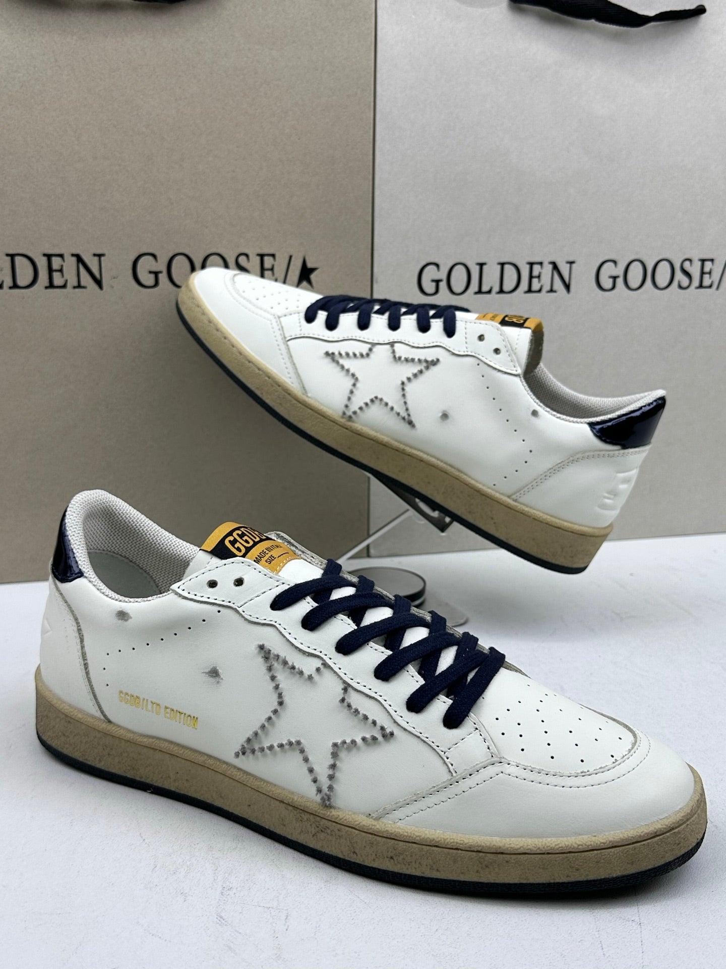 Golden Goose Ball-Star 'LTD Silver Studded Star/Black Heel Tab'