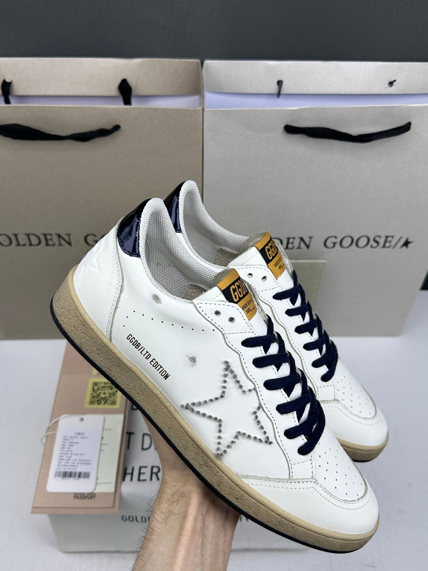 Golden Goose Ball-Star 'LTD Silver Studded Star/Black Heel Tab'