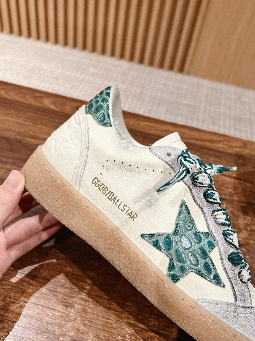 Golden Goose Ball-Star 'LTD Green Crocodile Print Star & Heel Tab'