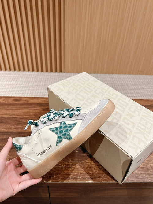 Golden Goose Ball-Star 'LTD Green Crocodile Print Star & Heel Tab'