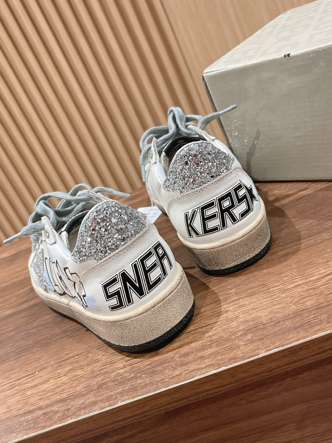 Golden Goose Ball-Star 'Silver Glitter Star & Heel Tab'