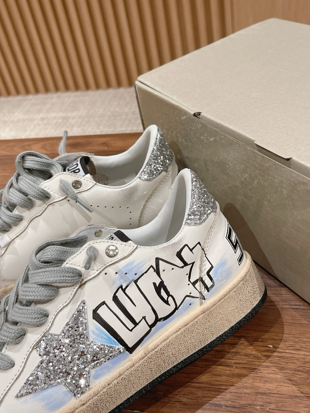 Golden Goose Ball-Star 'Silver Glitter Star & Heel Tab'
