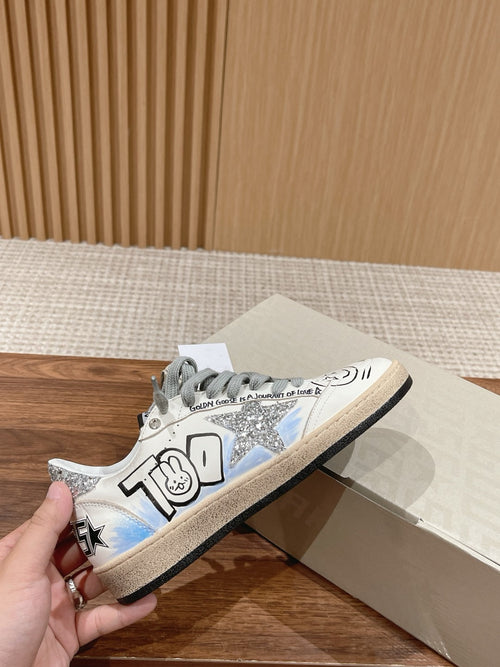 Golden Goose Ball-Star 'Silver Glitter Star & Heel Tab'