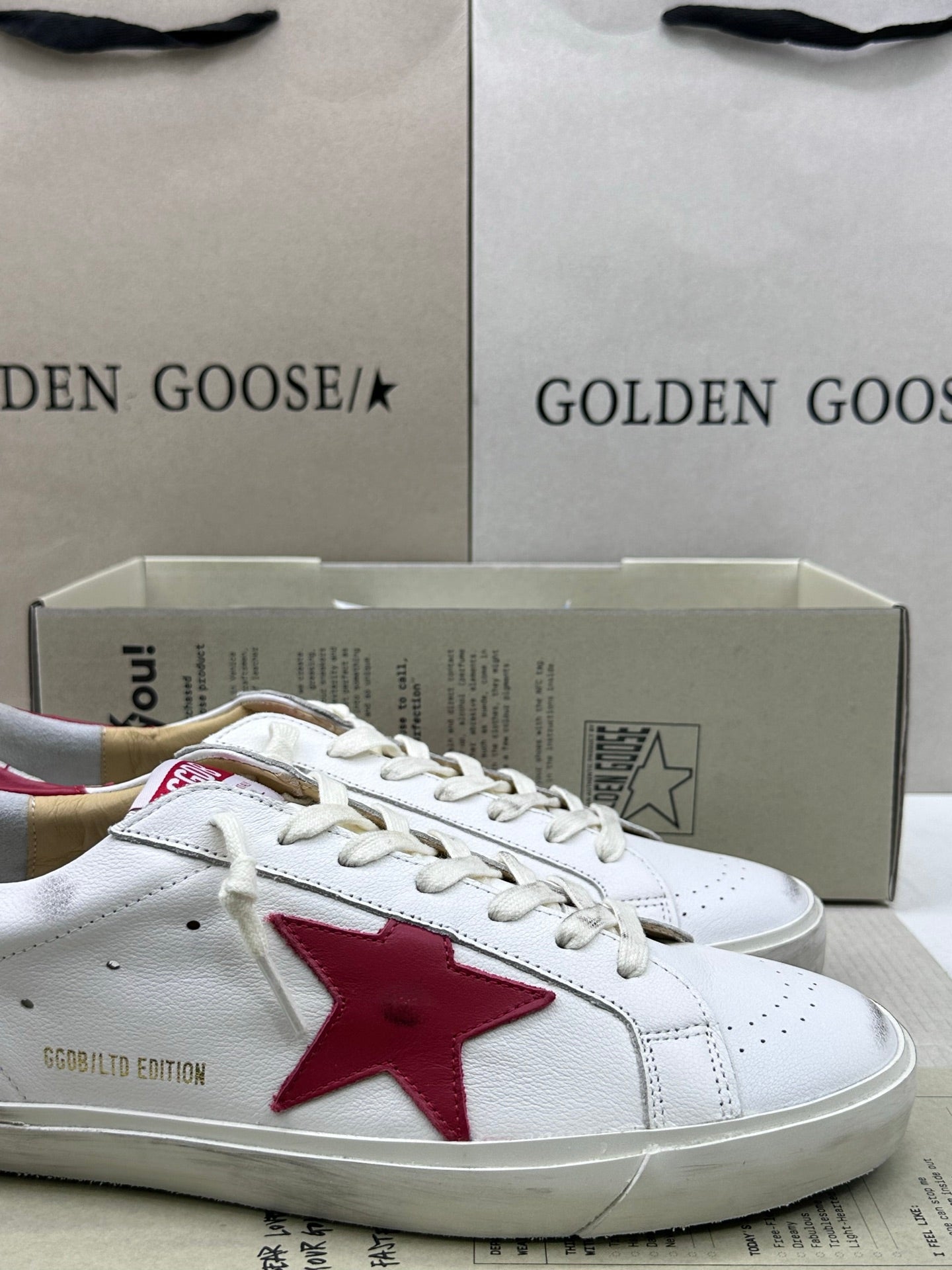 Golden Goose Super-Star 'Red Leather Star & Heel Tab'