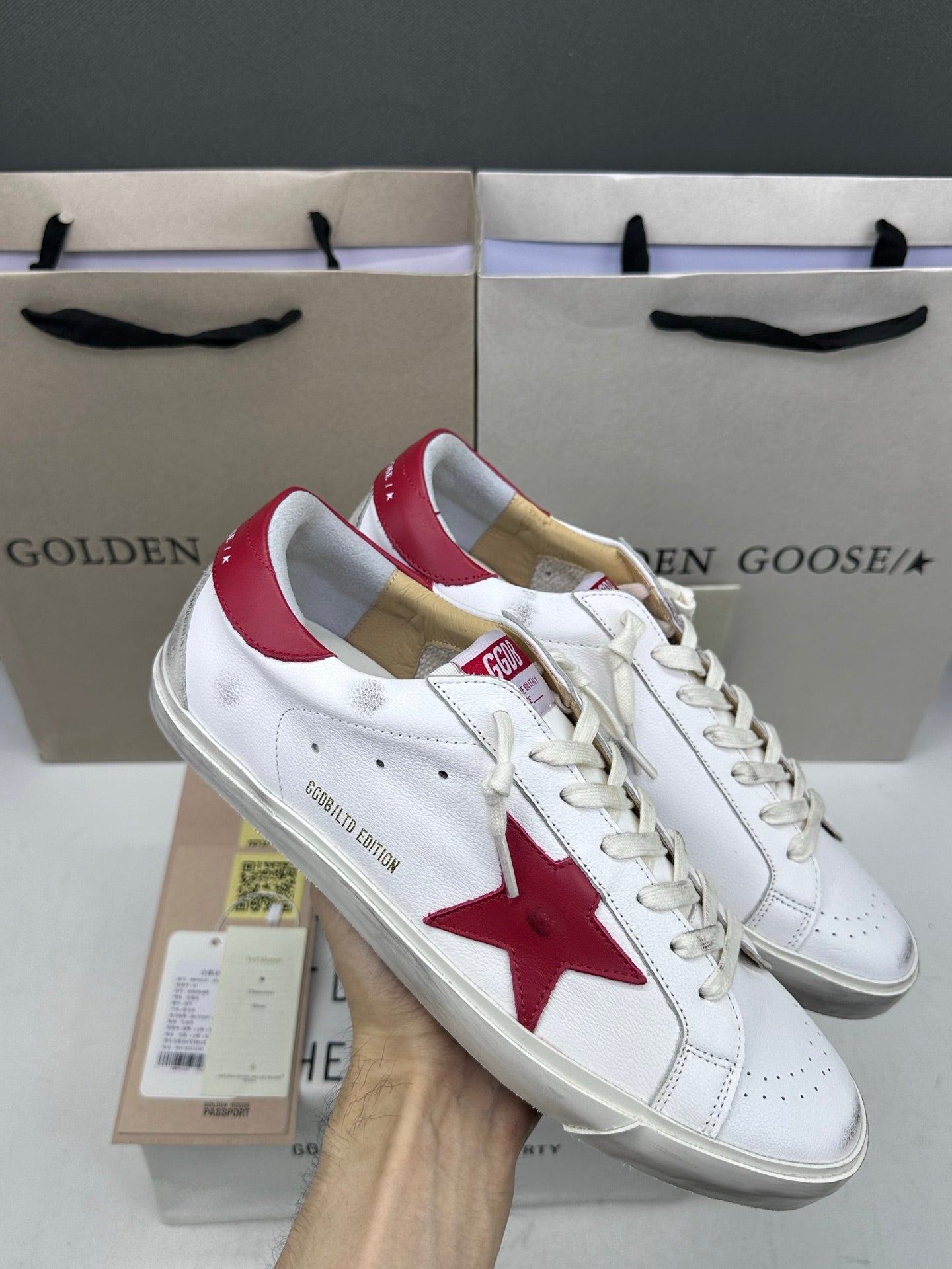 Golden Goose Super-Star 'Red Leather Star & Heel Tab'