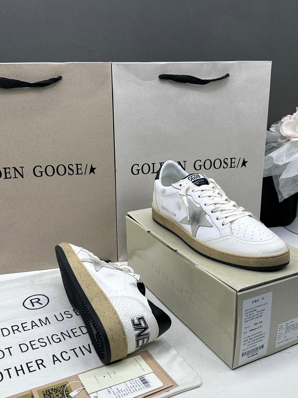 Golden Goose Ball-Star 'Grey Suede Star/Black Heel Tab'