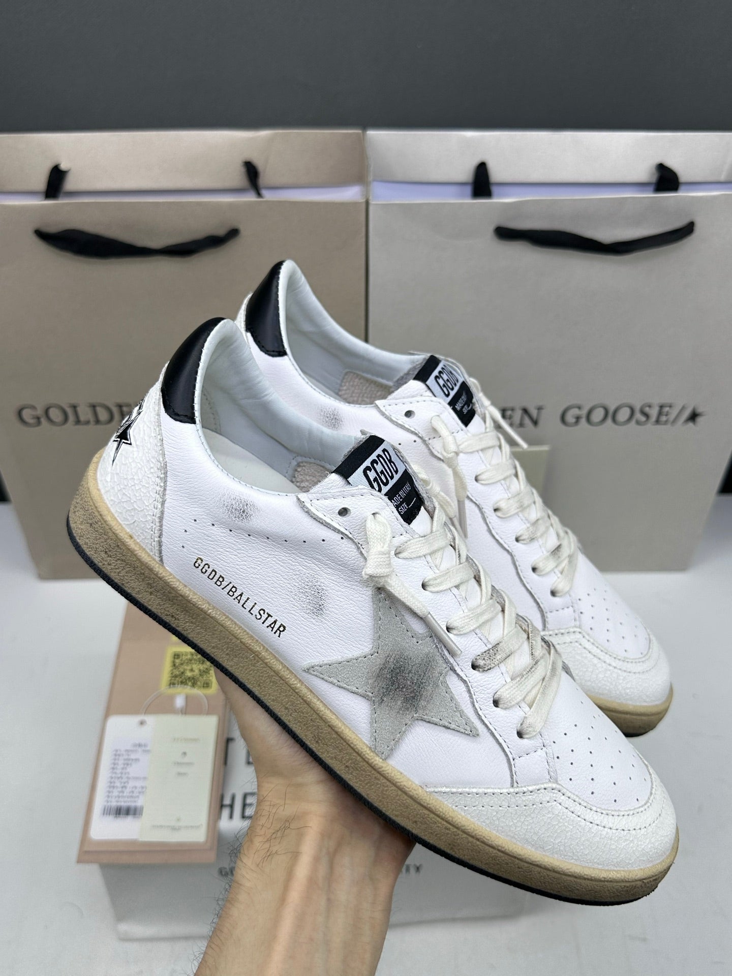 Golden Goose Ball-Star 'Grey Suede Star/Black Heel Tab'