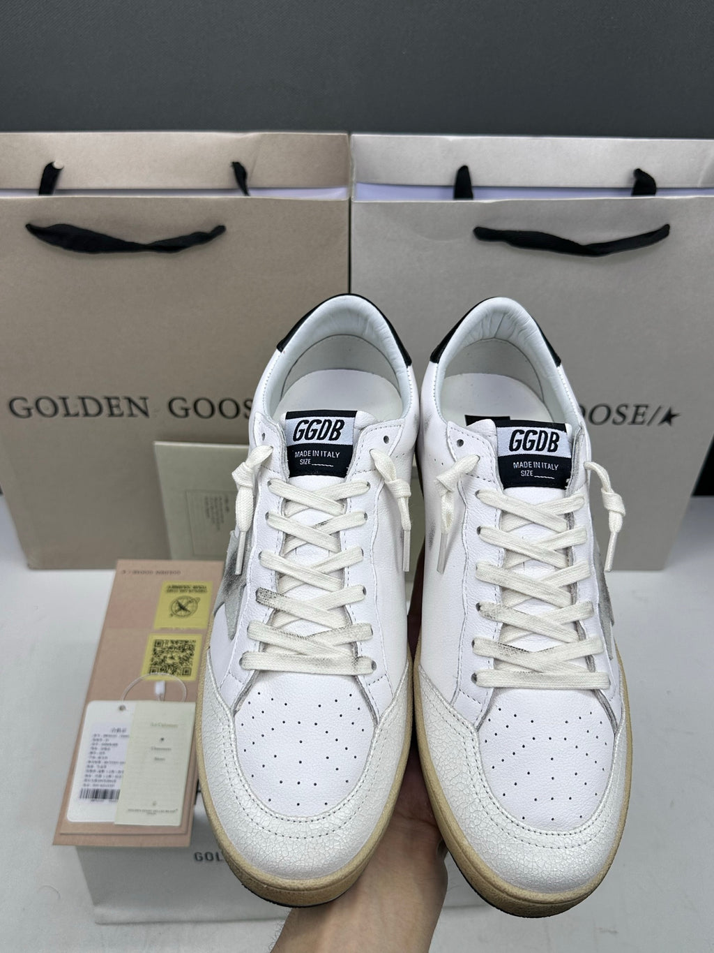 Golden Goose Ball-Star 'Grey Suede Star/Black Heel Tab'