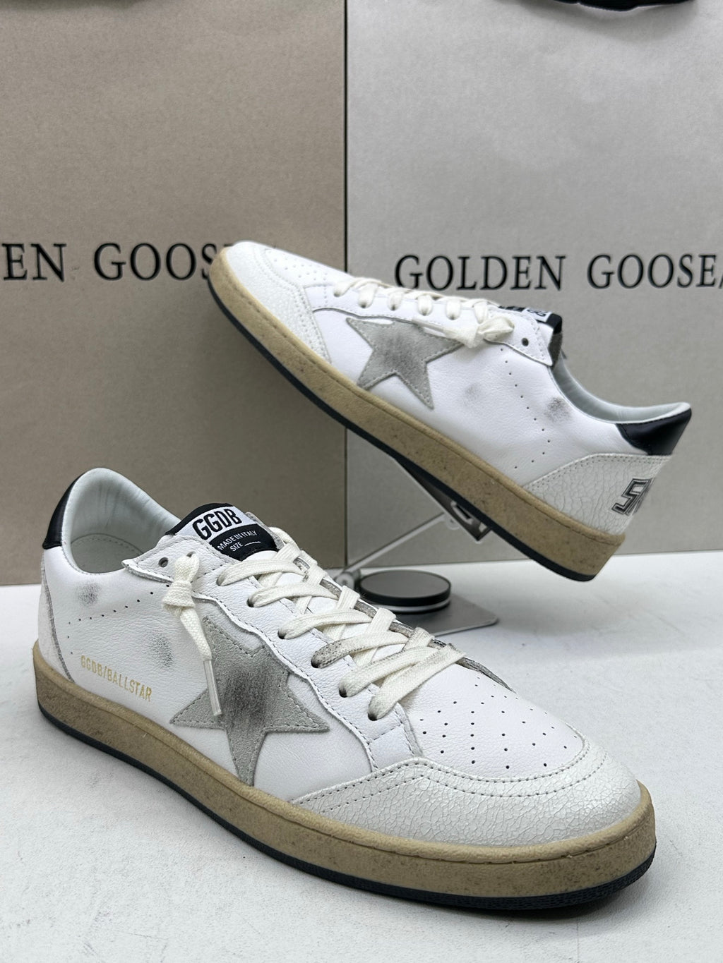 Golden Goose Ball-Star 'Grey Suede Star/Black Heel Tab'