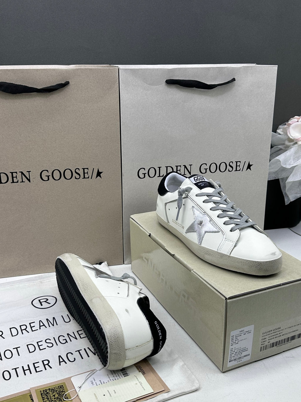 Golden Goose Super-Star 'Silver Star/Suede Black Heel Tab'