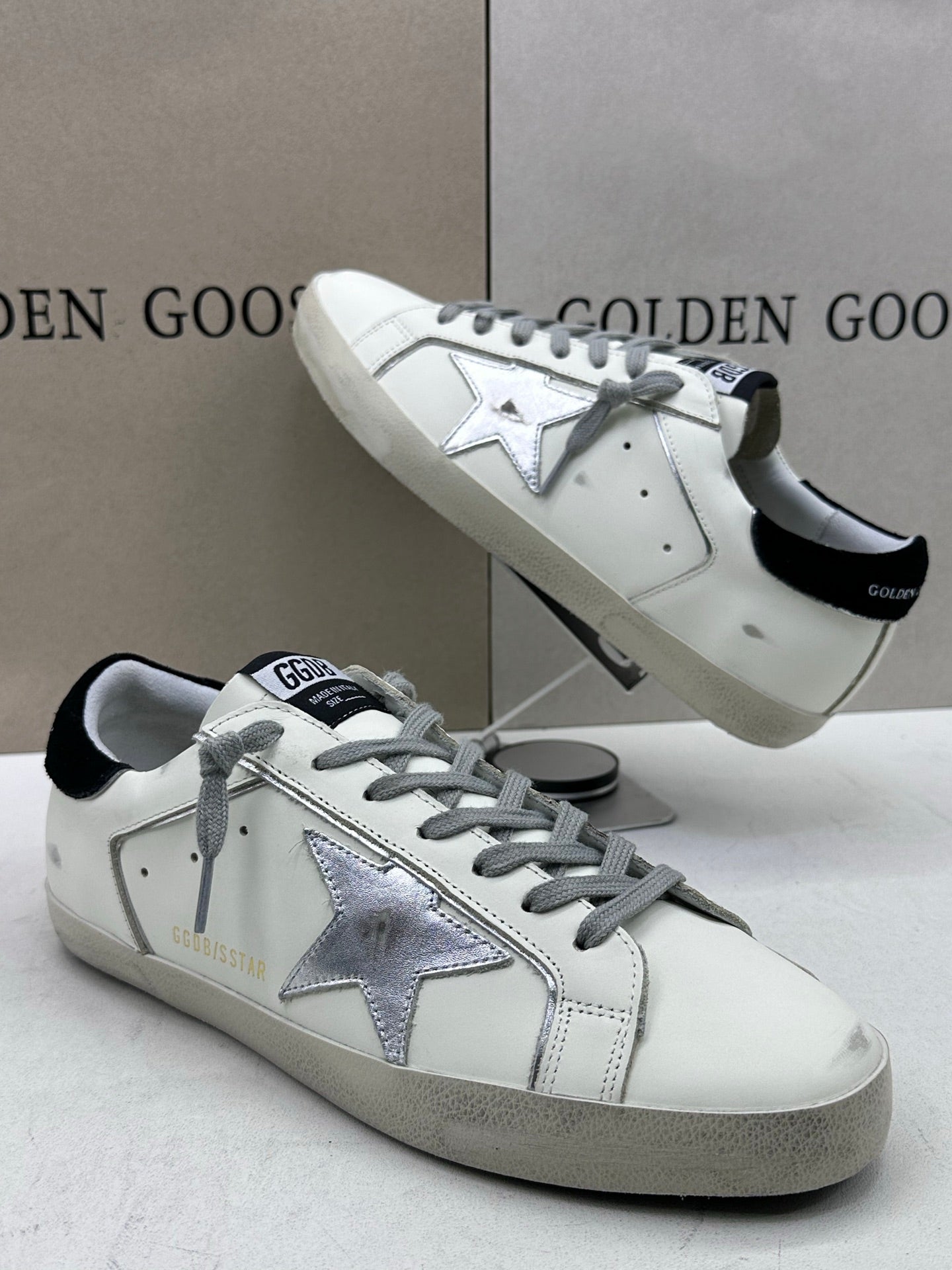 Golden Goose Super-Star 'Silver Star/Suede Black Heel Tab'