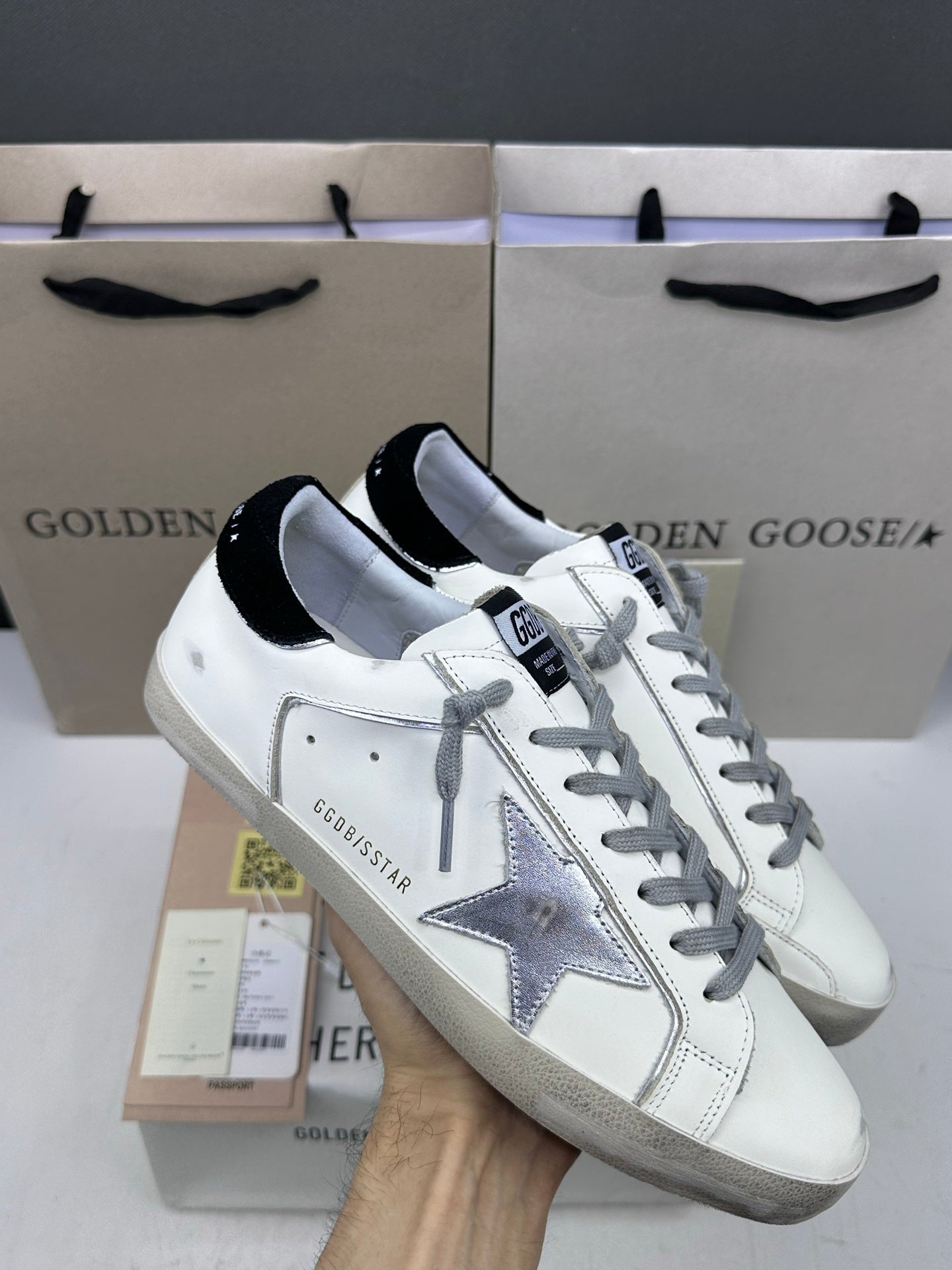 Golden Goose Super-Star 'Silver Star/Suede Black Heel Tab'