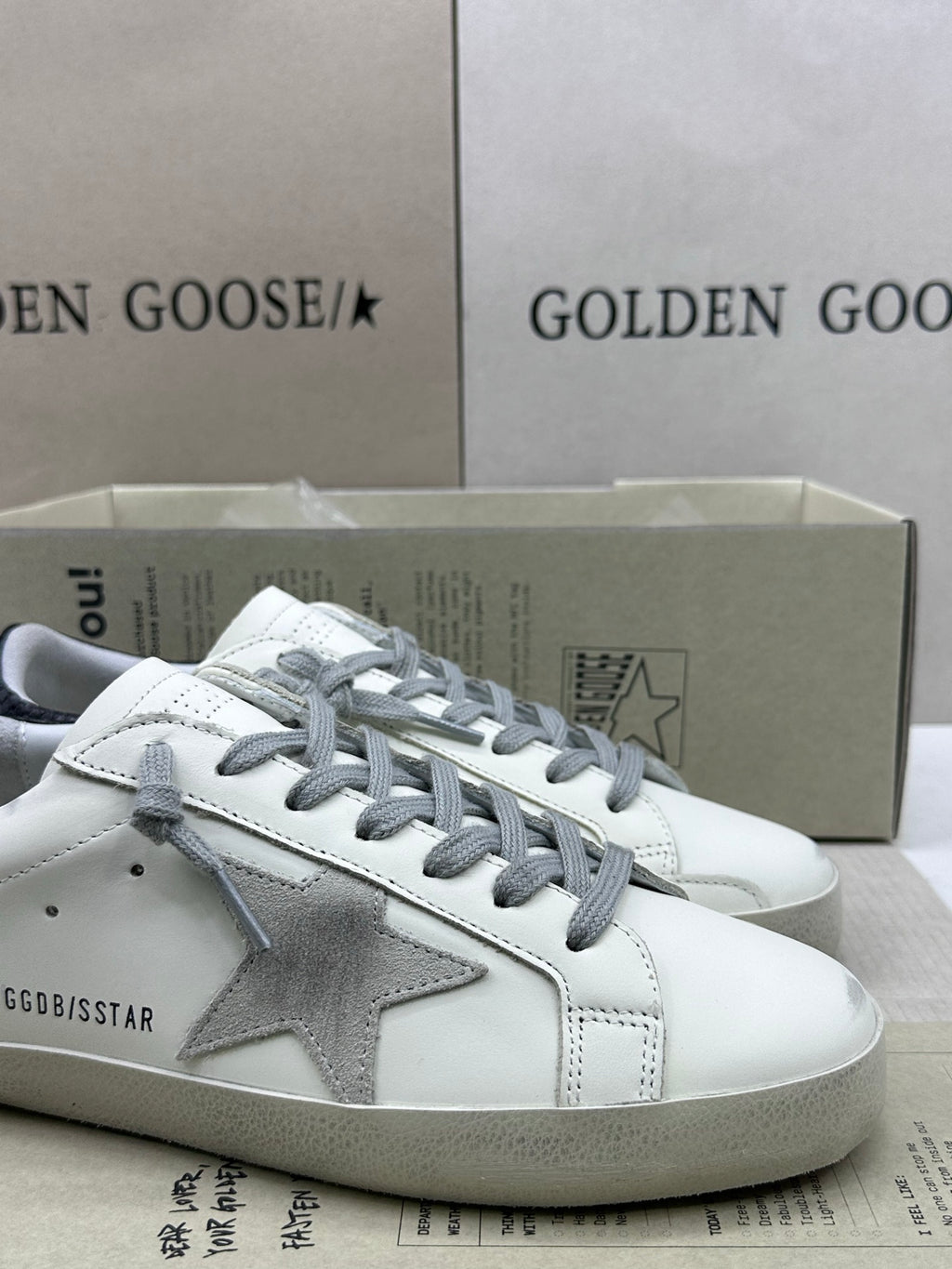 Golden Goose Super-Star 'Suede Grey Star/Textured Black Heel Tab'