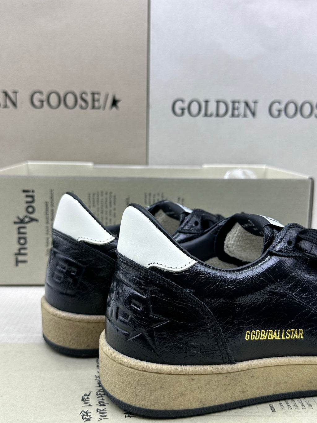 Golden Goose Ball-Star 'Black Cracked Leather White Star & Tab'