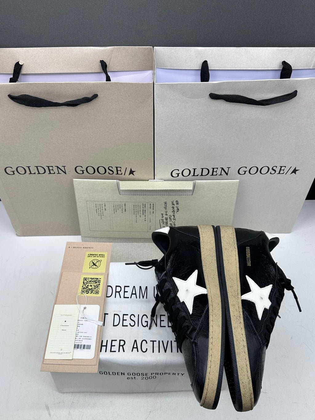 Golden Goose Ball-Star 'Black Cracked Leather White Star & Tab'