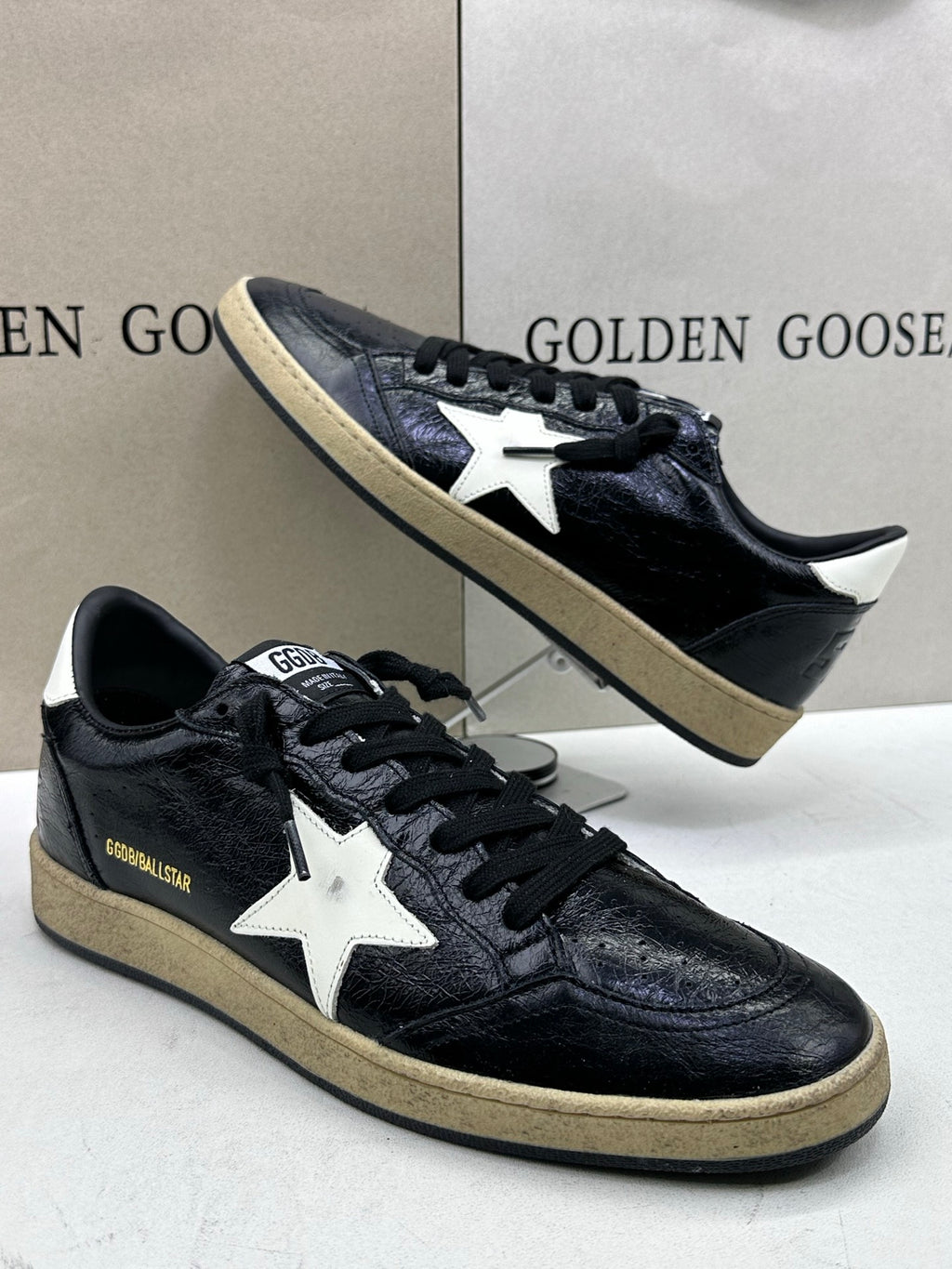 Golden Goose Ball-Star 'Black Cracked Leather White Star & Tab'