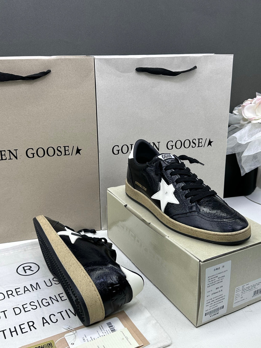 Golden Goose Ball-Star 'Black Cracked Leather White Star & Tab'