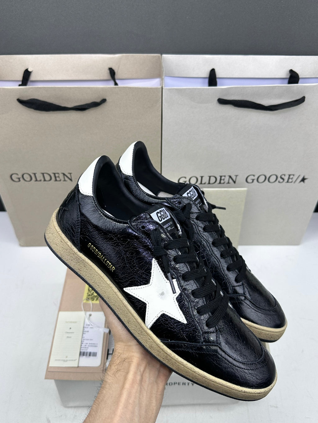 Golden Goose Ball-Star 'Black Cracked Leather White Star & Tab'