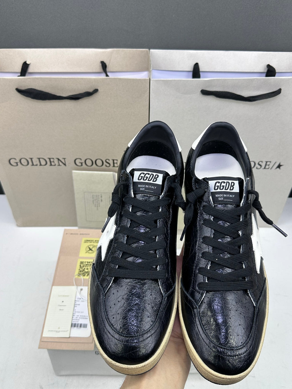 Golden Goose Ball-Star 'Black Cracked Leather White Star & Tab'