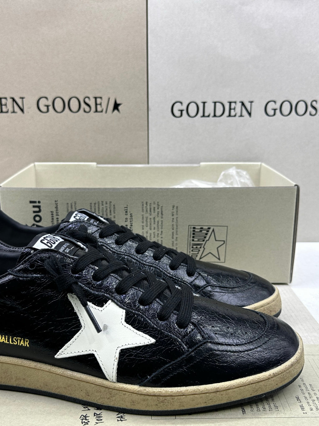 Golden Goose Ball-Star 'Black Cracked Leather White Star & Tab'