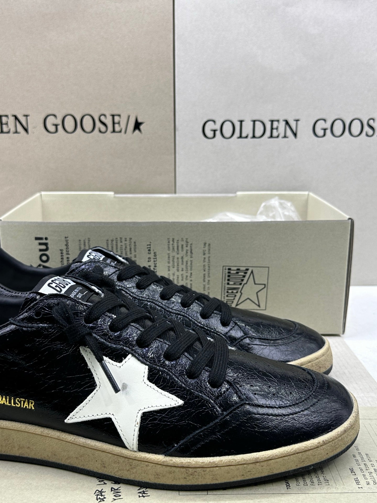Golden Goose Ball-Star 'Black Cracked Leather White Star & Tab'
