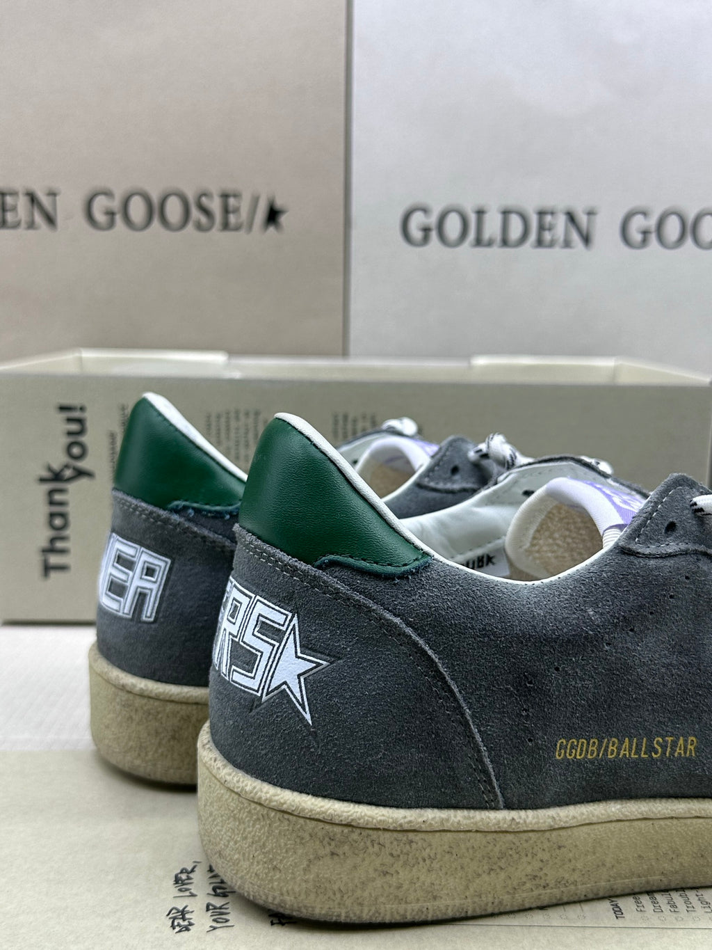 Golden Goose Ball-Star 'Grey Suede Cream Star/Green Tab