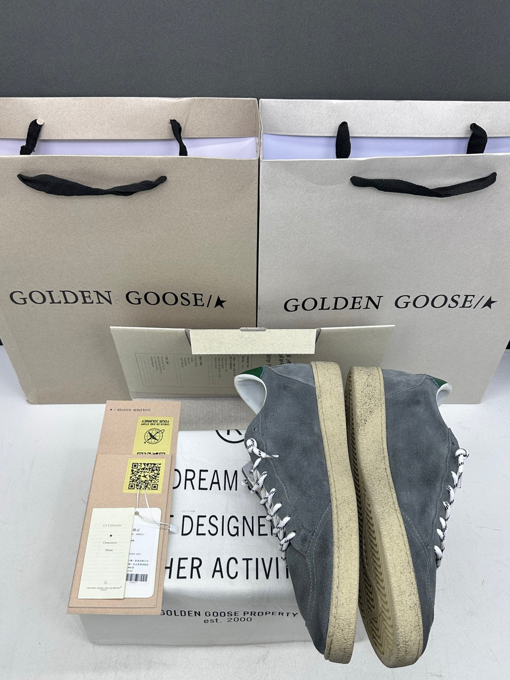 Golden Goose Ball-Star 'Grey Suede Cream Star/Green Tab