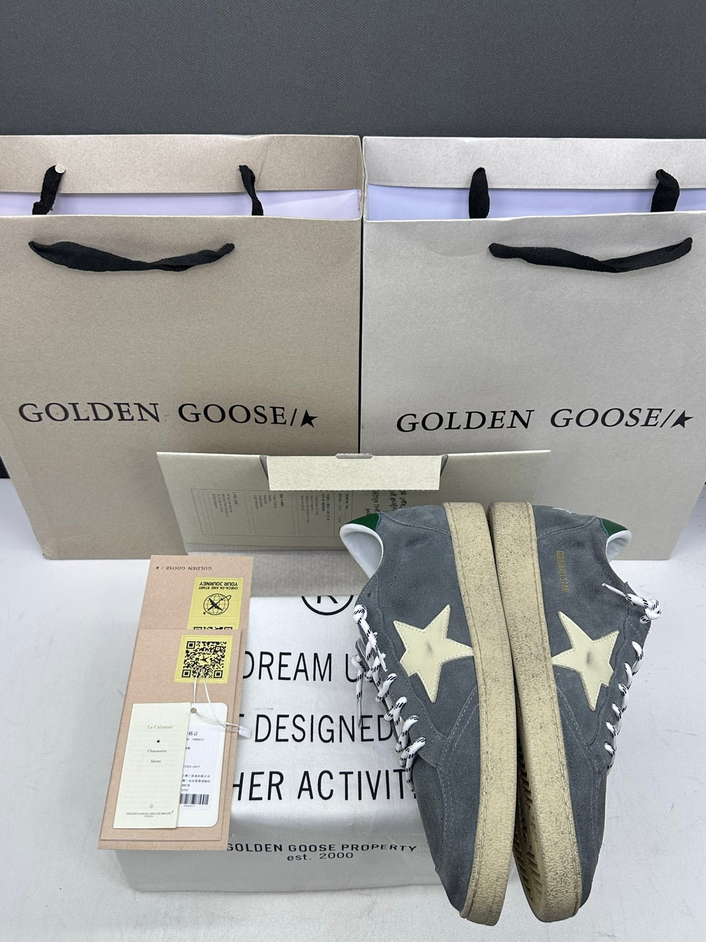 Golden Goose Ball-Star 'Grey Suede Cream Star/Green Tab
