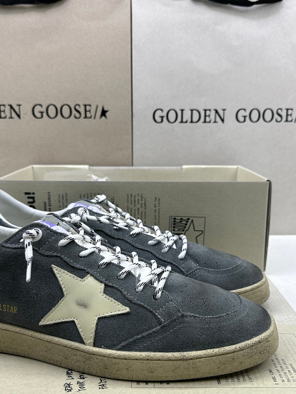 Golden Goose Ball-Star 'Grey Suede Cream Star/Green Tab