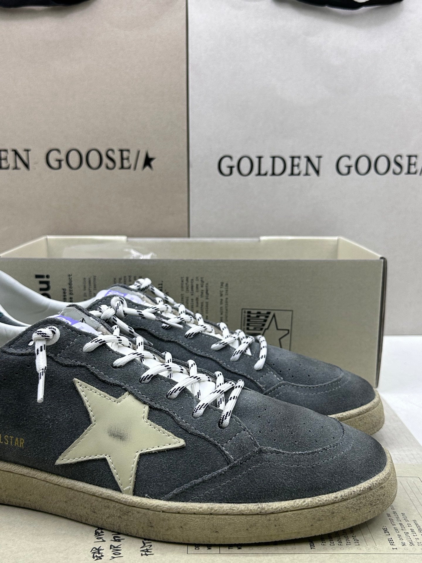 Golden Goose Ball-Star 'Grey Suede Cream Star/Green Tab