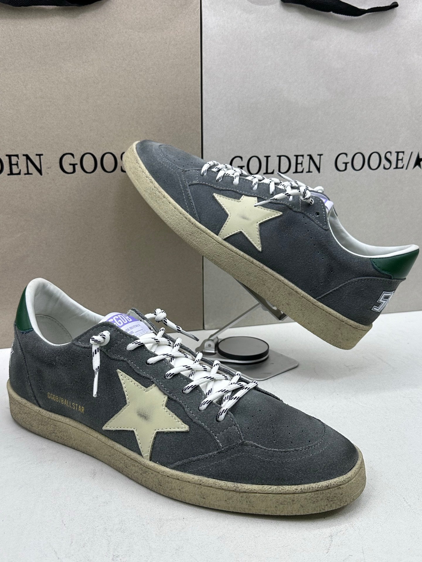 Golden Goose Ball-Star 'Grey Suede Cream Star/Green Tab