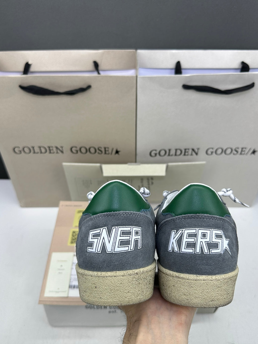 Golden Goose Ball-Star 'Grey Suede Cream Star/Green Tab