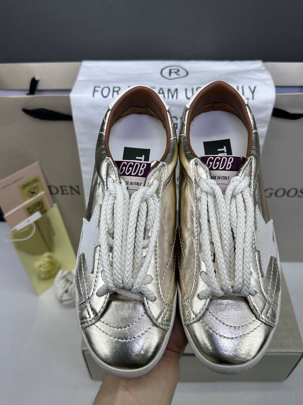 Golden Goose True-Star 'Metallic Platinum Leather Grey Suede Star/White Tab'