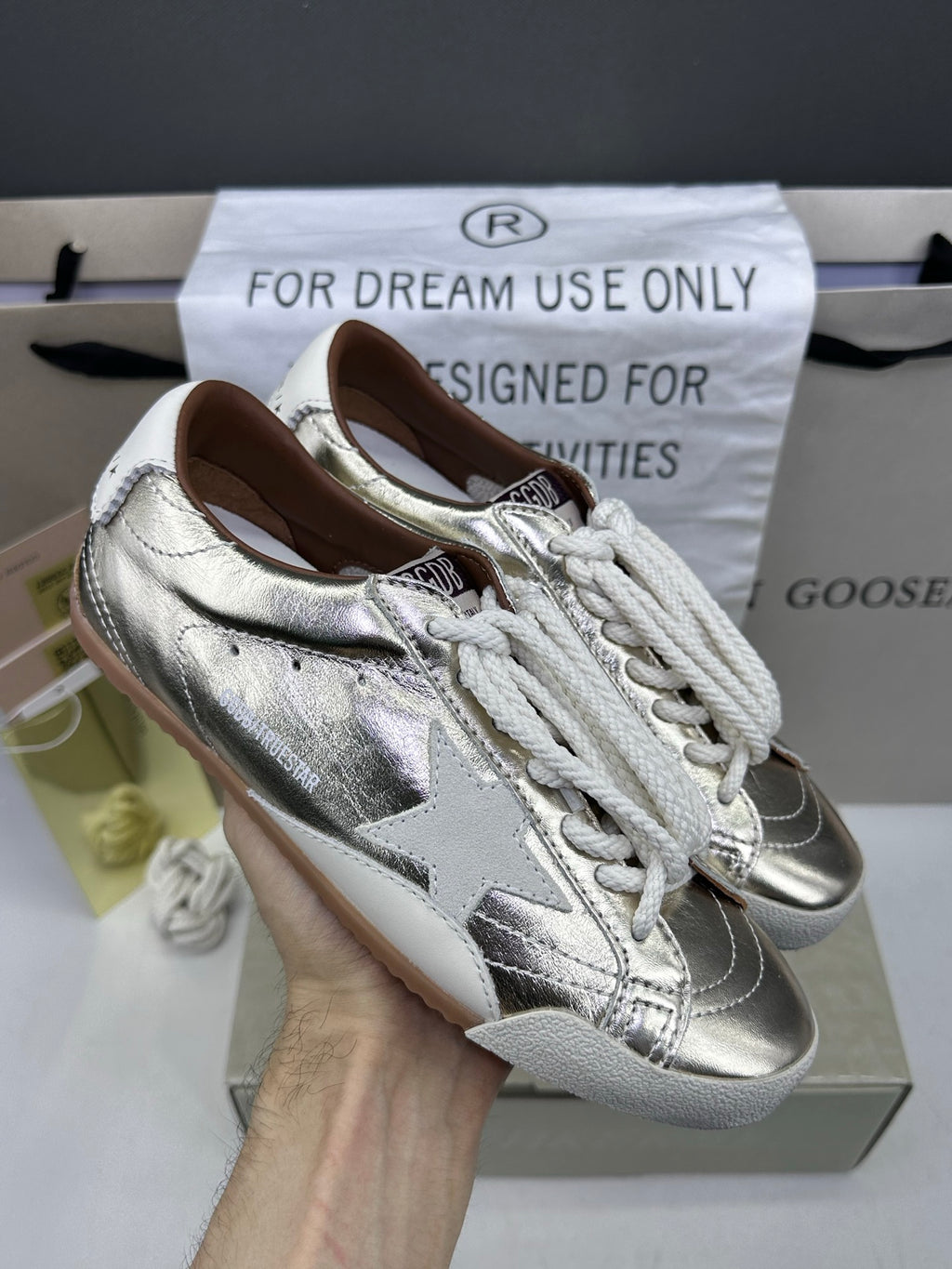 Golden Goose True-Star 'Metallic Platinum Leather Grey Suede Star/White Tab'