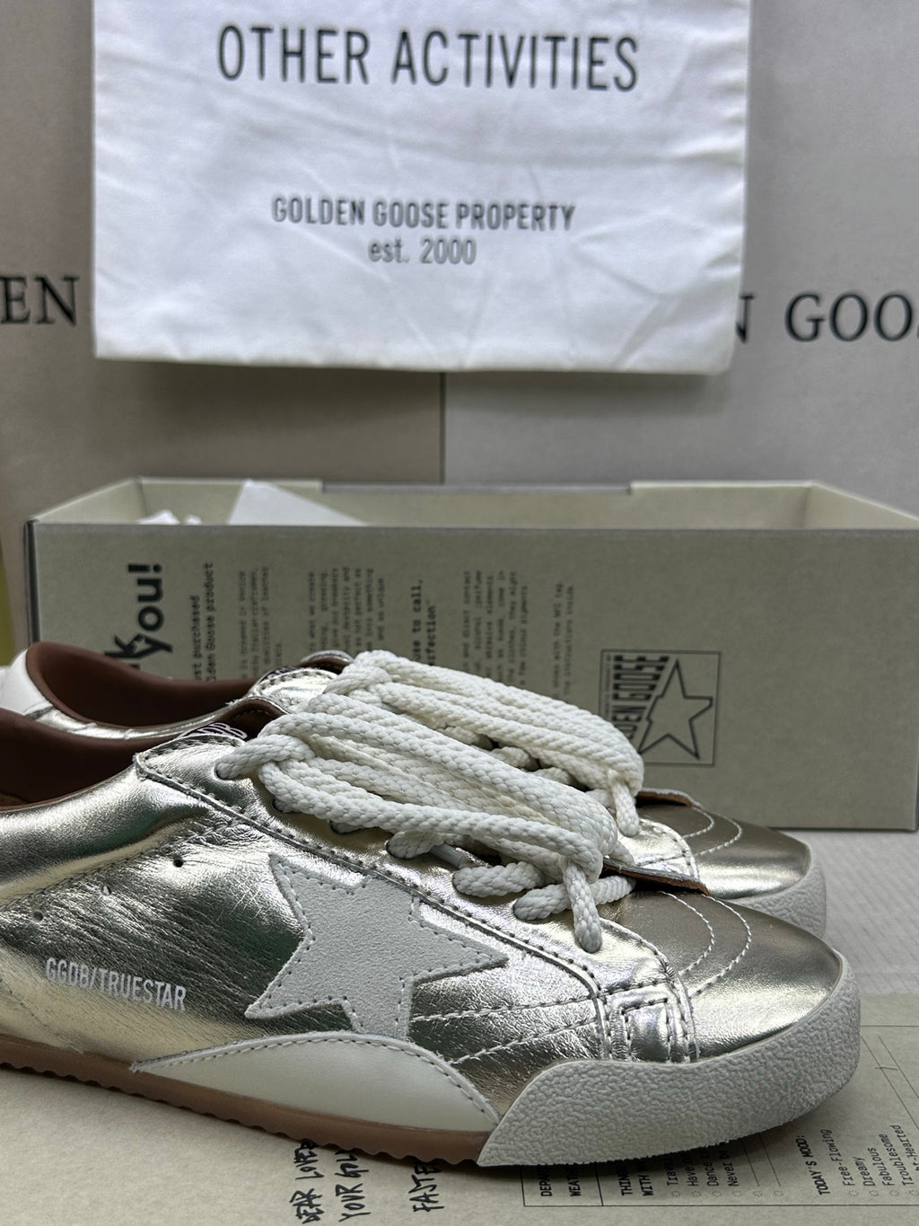 Golden Goose True-Star 'Metallic Platinum Leather Grey Suede Star/White Tab'