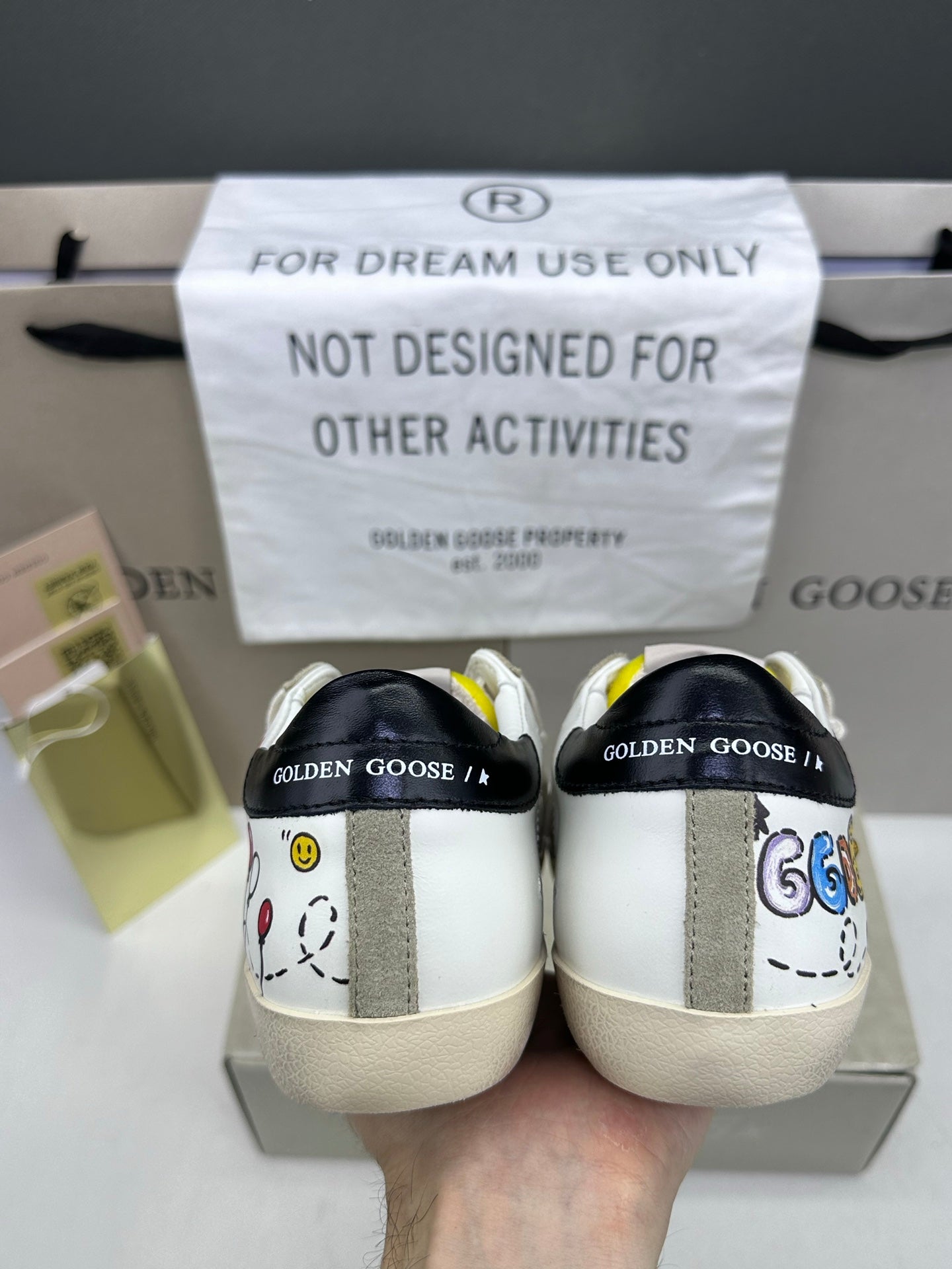Golden Goose Super-Star 'White Leather With Graffiti Doodles Blue Star/Black Tab'