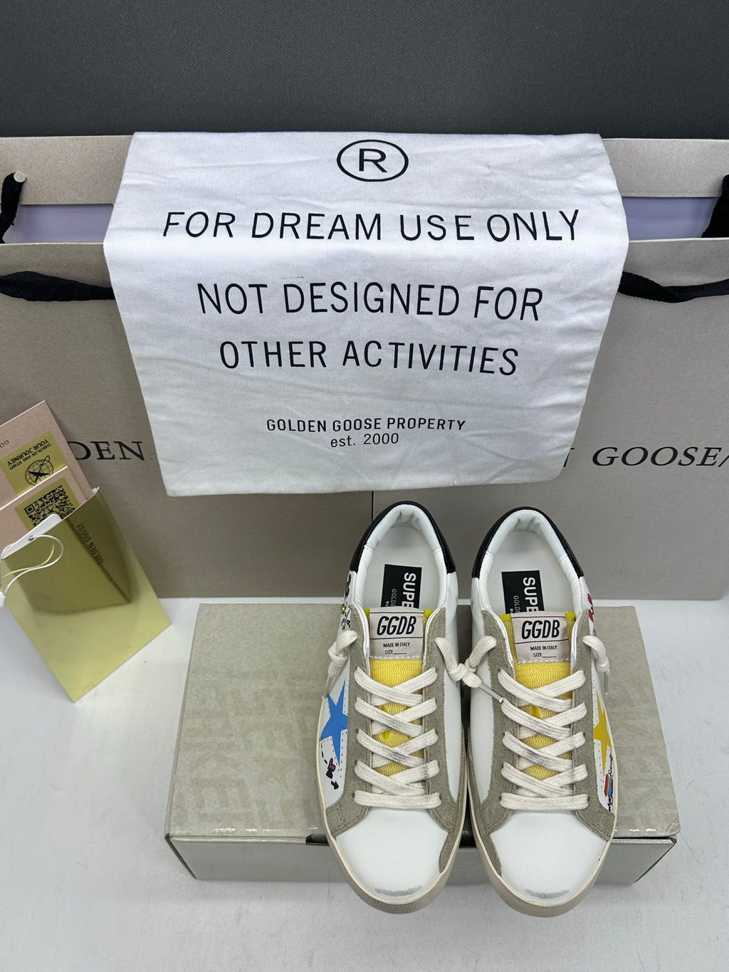 Golden Goose Super-Star 'White Leather With Graffiti Doodles Blue Star/Black Tab'