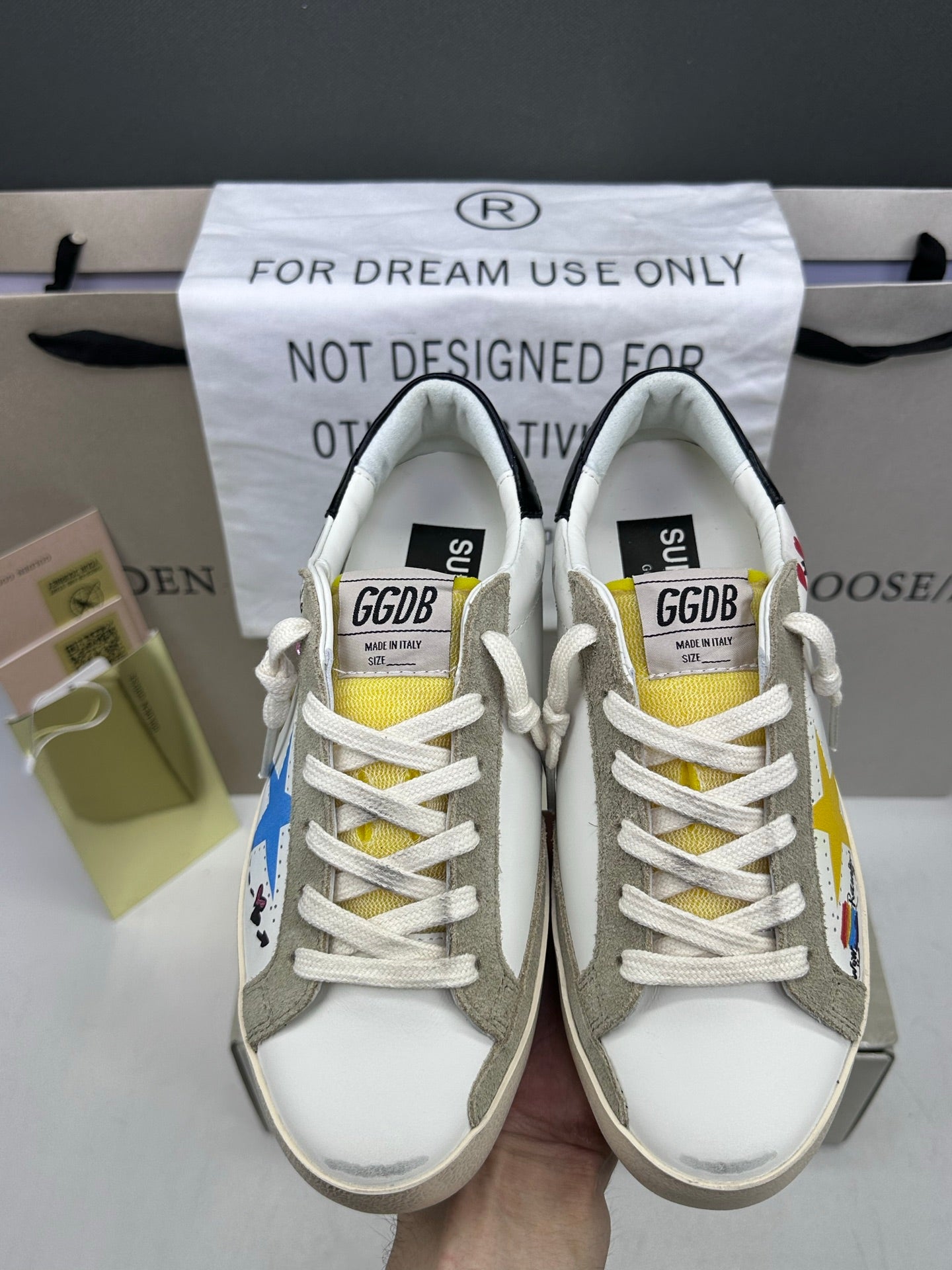 Golden Goose Super-Star 'White Leather With Graffiti Doodles Blue Star/Black Tab'
