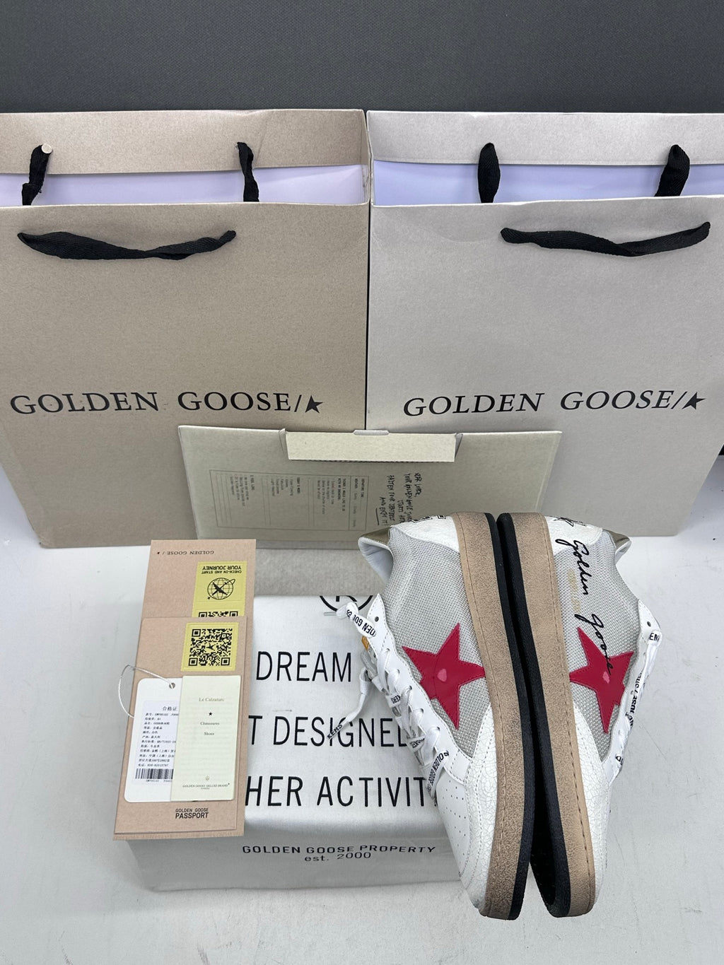 Golden Goose Ball-Star 'Mesh Signature Leather Red Star Gold Tab'